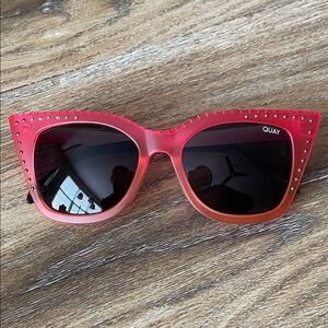 Quay x Saweetie Harper Studded Cat Eye Sunglasses in a matte coral fade